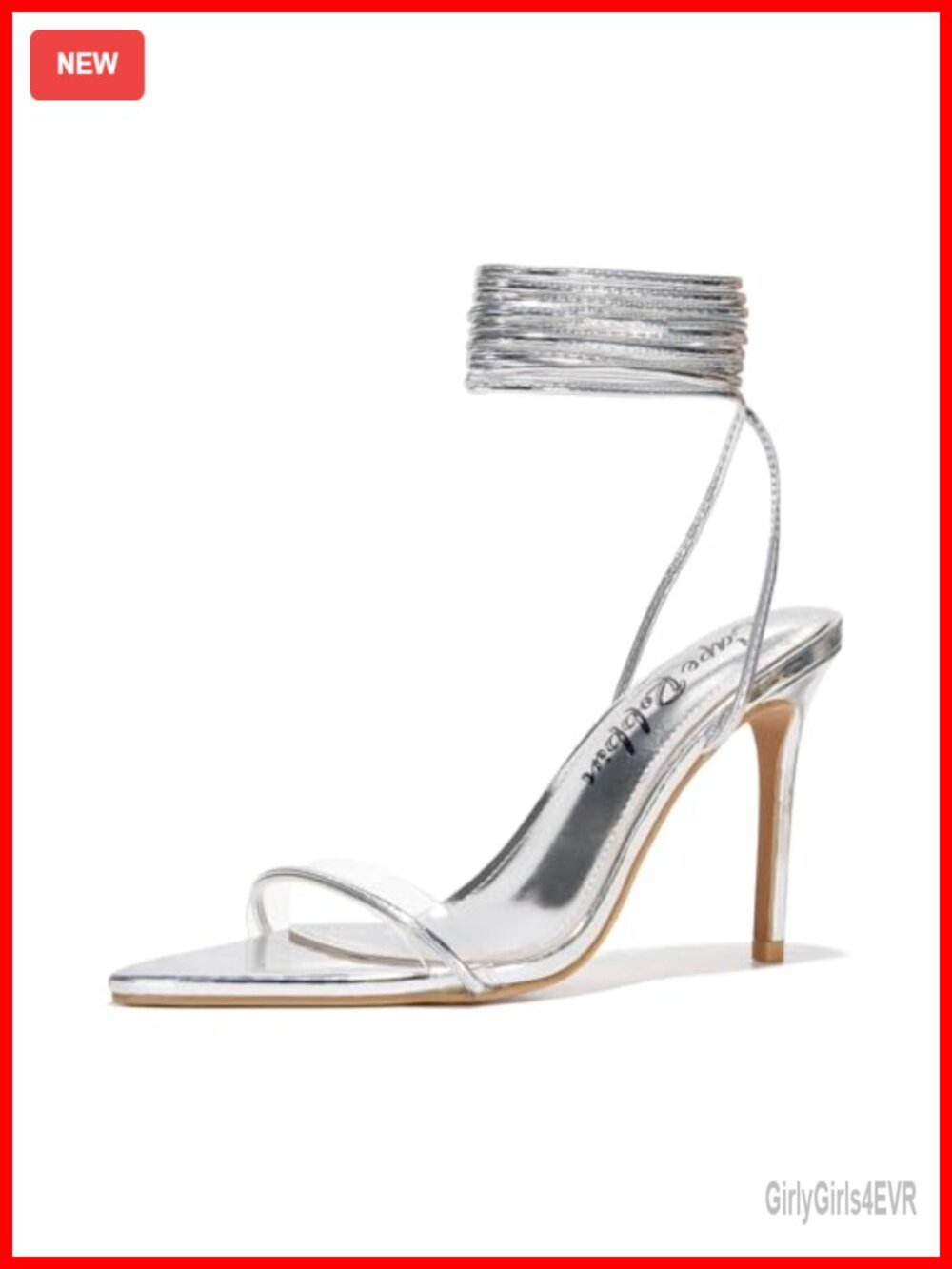 Lace Up Stiletto Heel Sandals Pointed Open Toe Clear Strap Ankle Wrap Tie Up
